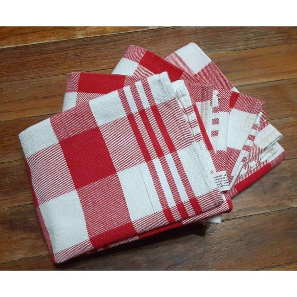 Vintage NOW DESIGNS set of 4 100% COTTON Large sized kitchen towels in white & r - Picture 10 of 10